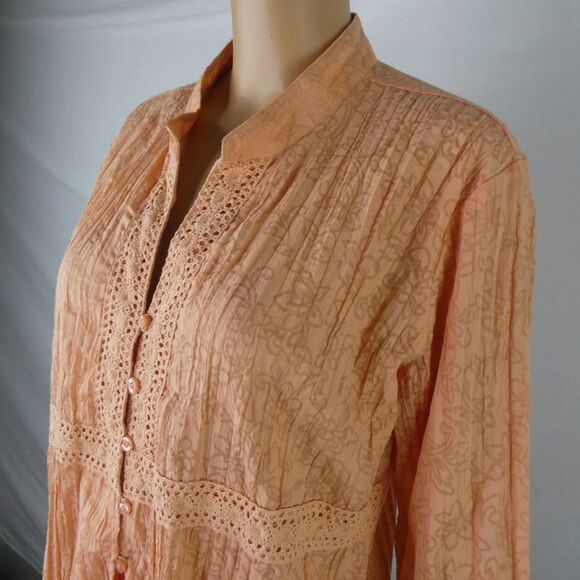 ALC At Last Classics Orange Sherbet Crochet Lace 3/4 Sleeve Blouse Floral Print - Picture 2 of 8